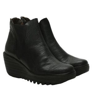 Fly London Black Leather Wedge Boots